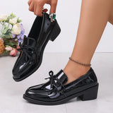 Patent Leather Bowknot Oxford Shoes Women Plus Size 43 Pointed Toe Thick Heel Pumps Woman Elelgant Slip On Pu Leather Shoes 2026