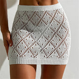 Sexy Hollow Out Crochet Knitted Tunic Beach Cover Up Cover-ups Beach Dress Beach Wear Beachwear Mini Skirt Female Women K6587