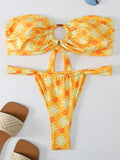 Ring Link Bandeau Bikini 2026 Floral Strappy Swimsuit Women Padded Swimwear Female Bathers Bathing Swimming Swim Suit Beachwear