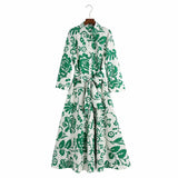 Foridol Casual Button Up Shirt Dress Maxi Long Women Dress Robe Floral Print Green Boho Autumn Winter Sash Laides Dress 2025