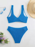High Waist Bikini 2026 Women Sporty Swimsuit Solid Sexy Striped Swimwear Female Bathers Bathing Swimming Swim Suit Beachwear