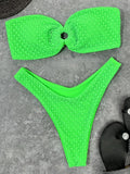 Wrinkled Fishnet Strapless Bandeau Bikini Women Swimsuit Female Swimwear Two-pieces Bikini set High Cut Bather Bathing Suit Swim