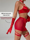 Toucheart Hot Lingerie Women Sexy Tassel Tempting Satin Spliced Mesh ip Skirt with Gloves Split Erotic Lingerie Sexy Underwear