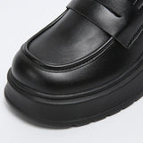 Brown Pu Leather Platform Loafers for Women British Style Round Toe Thick Heel Pumps Woman Slip On High Heels Office Shoes Lady