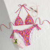 S - XL Floral Flower Printed Halter Bikini Women Swimwear Female Swimsuit Bather Bathing Suit Swim Two-pieces Bikini set K8104