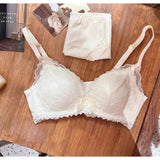 Wireless French Bralette for Small Chest, No Adjustable Push Up Lace Bra Set, Comfort Sexy Non Padded Lingerie for Women MOYISU