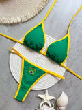 Solid color sexy embroidered Brazilian flag bikini set, women's swimsuit 2-piece set, summer beach bikini