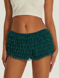 Women's Shorts Solid Color Chiffon Ruffle Layered Short Pants Elastic Waist Casual Bloomers Sexy Hot Shorts Loungewear