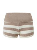 Summer Women's Trendy Shorts Foldover Waistband Striped Knit Shorts Beach Casual Streetwear