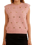 Women Sleeveless Crew Neck Heart Loose Tank Top Fashion Sweater Spring Summer Knit Vest Streetwear