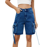 Women Cargo Denim Shorts Casual Summer Loose Solid Colors Jean Short Pants for Vacation Beach Club Streetwear