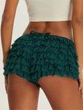 Women's Shorts Solid Color Chiffon Ruffle Layered Short Pants Elastic Waist Casual Bloomers Sexy Hot Shorts Loungewear