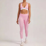 Women's Yoga Sets Sports Fitness V-Neck Halter Sports Bra Color-Block Hip-lifting Pants Suits Running Training Workout Gym Sets