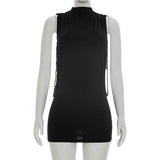 FDYOUI Women 2026 Summer Sleeveless Hollow Out Slim Mini Dress Sexy Package Hip Short Party Night Club Dresses Black Streetwear