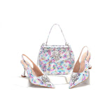 doershow beautiful BLUE Italian Shoes And Bag Sets For Evening Party With Stones Italian Leather Handbags Match Bags!  HWS1-1