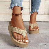 Straw Rope Weave Wedge Flip Flops Women Lightweight Thick Bottom Beach Slippers Woman 2025 Summer Clip Toe Platform Sandals