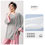 Plus size mother's cotton silk pajamas spring and summer new Chinese style can be worn outside home clothes Mother's Day gift