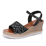 2025 Summer Leopard Print Wedges Sandals Women Plus Size Ankle Buckle Platform Sandles Woman Lightweight Chunky Heel Sandalias
