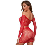 Sexy long-sleeved two-piece set, top and short skirt suit, fishnet lingerie, exotic dancewear and dance costumes.