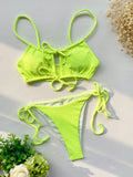 sexy solid ribbed bow tie bikinis sets two pieces hollow thong swimsuit bathing suit swimwear biquini bakini tankini