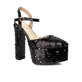 Women Platform Pointed Sandals 15.5CM/6Inch Summer Model Show Sequin Heels Europe and America Nightclub Party Large Size Shoes
