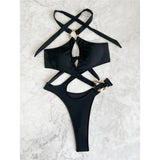 Sexy Tummy Cut Out Leopard Snakeskin Women Swimwear One Piece Swimsuit Female Halter High Cut Leg Bather Bathing Suit Swim V7972