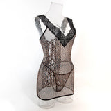 Toucheart 2PCS Lace See-through Hollow Out Sexy Interesting Thin Model Pajamas Panty Slim High Waisted Women Sexy Pajamas Set