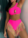 Fringe Tassel One Shoulder High Waist Bikini Women Swimwear Female Swimsuit Two-pieces Bikini Set Hollow Out Bathing Suit Swim