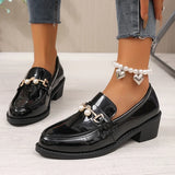 Office Ladies Patent Leather Oxford Shoes Plus Size 43 Pointed Toe Thick Heel Pumps Women British Style Slip On Student Shoes