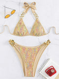 Shiny Sequins Bikinis 2025 Metal Chains Bikini Women Swimwear Female Swimsuit Two-pieces Bikini Set Bathing Suit Swim Beach Wear