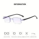 9-Pack Vintage Style Rimless Reading Glasses - Rectangular Frame, Blue Light Blocking, Anti-Fatigue, Unisex, Lightweight PC