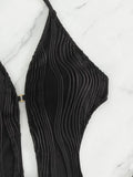 S - XXL Halter V Neck Wrinkled Female Swimwear One Piece Swimsuit Women Backless Monokini High Cut Bathing Suit Swim Beach Wear