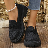 Leopard Faux Suede Loafers Shoes for Women Plus Size Platform Shoes Woman Bowknot Decoration Slip On Casual Shoes Mujer