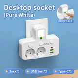 EU Plug Socket 4 Sockets Power Strip With 2 USB Type-C Port Without Extension Wall Charger Adapter For Home Offices