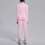 Women's Seamless Yoga Sets Sports Fitness Zipper Long-Sleeve Jacket Slim-fit Hip Lift Pants Suits Workout Training Gym Sets