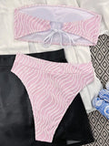 Snake Printed Female Bandeau Swimsuit High Waist Bikini 2025 Women Swimwear Bikini Set Wave Striped Bathing Suit Swim Beachwear