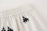 Foridol Geometric Pattern Embroidery Long Pants Women Wide Leg Beige Casual Summer Pants Elastic Waist Drawstring Pants 2025