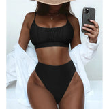 New Sexy Wrinkled Padded Female Swimsuit High Waist Bikini Women Swimwear Two-pieces Bikini Set Bather Bathing Suit Swim V3191