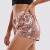 Fashion Women Summer Sequin Shorts Elastic Waist Wide Leg Loose Mini Short Pants Daily Casual Going Out