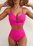 Bikini Women Swimsuit 2025 New Black Metal U Neck Hollow Out Push Up Bra High Waist Swimwear Summer Bathing Suit 2 Piece Biquini