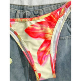 S - XL Flower Printed Bikini Female Swimsuit Women Swimwear Two-Pieces Bikini Set High Leg Cut Bather Bathing Suit Swim V7800