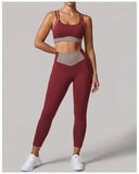 Summer Color-block Yoga Sets Women Thin Strap Open Back Shockproof Sports Bra Tight High Waist Leggings Training Fitness Suits