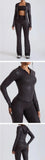 Women's Nude Faux Leather Yoga Top Windproof Tight Fitting Slimming Waist Cinching Zipper Sports Jacket Outdoor and Fitness Top