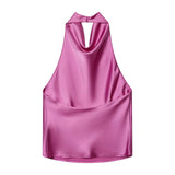 Women's Fashionable Sleeveless Halter Neck Top With Silk Satin Cowl Backless Sleeveless Blouse For Women Elegant Summer Top 3QM8
