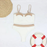 4 Colors Bikini Women Sexy Push Up Swimwear Swimsuit Pit Striped Patchwork High Waist Hollow Back Beach Bikinis Set Bathing Suit