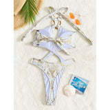Sexy Tummy Cut Out Leopard Snakeskin Women Swimwear One Piece Swimsuit Female Halter High Cut Leg Bather Bathing Suit Swim V7972