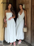 Foridol Summer Spring White Cotton Women's Dress Backless Halter Midi Party Dresses Elegant Vinatge A-line Vestidos 2025 New In