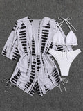 3 Pieces Bikini Tropical Print Swimsuit Halter Drawstring Side Swimwear Women 2026 Bathing Suit Female Swimming Summer Beachwear