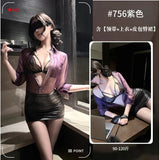 Translucent Purple Shirt Paired With A Skirt Set Secretary Sexy For Women Alluring And Pure Desire Dress Nightclub Style 89JL