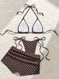 With Shorts Polka Dot Halter Mini Micro Thong Bikini Female Swimsuit Women Swimwear Three-pieces Bikini Set Bathing Suit Swim